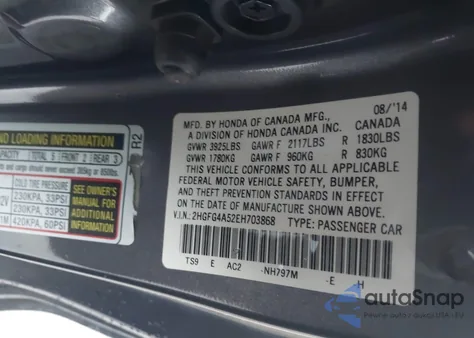 2014 Honda Civic Si from USA, damaged, VIN 2HGFG4A52EH703868